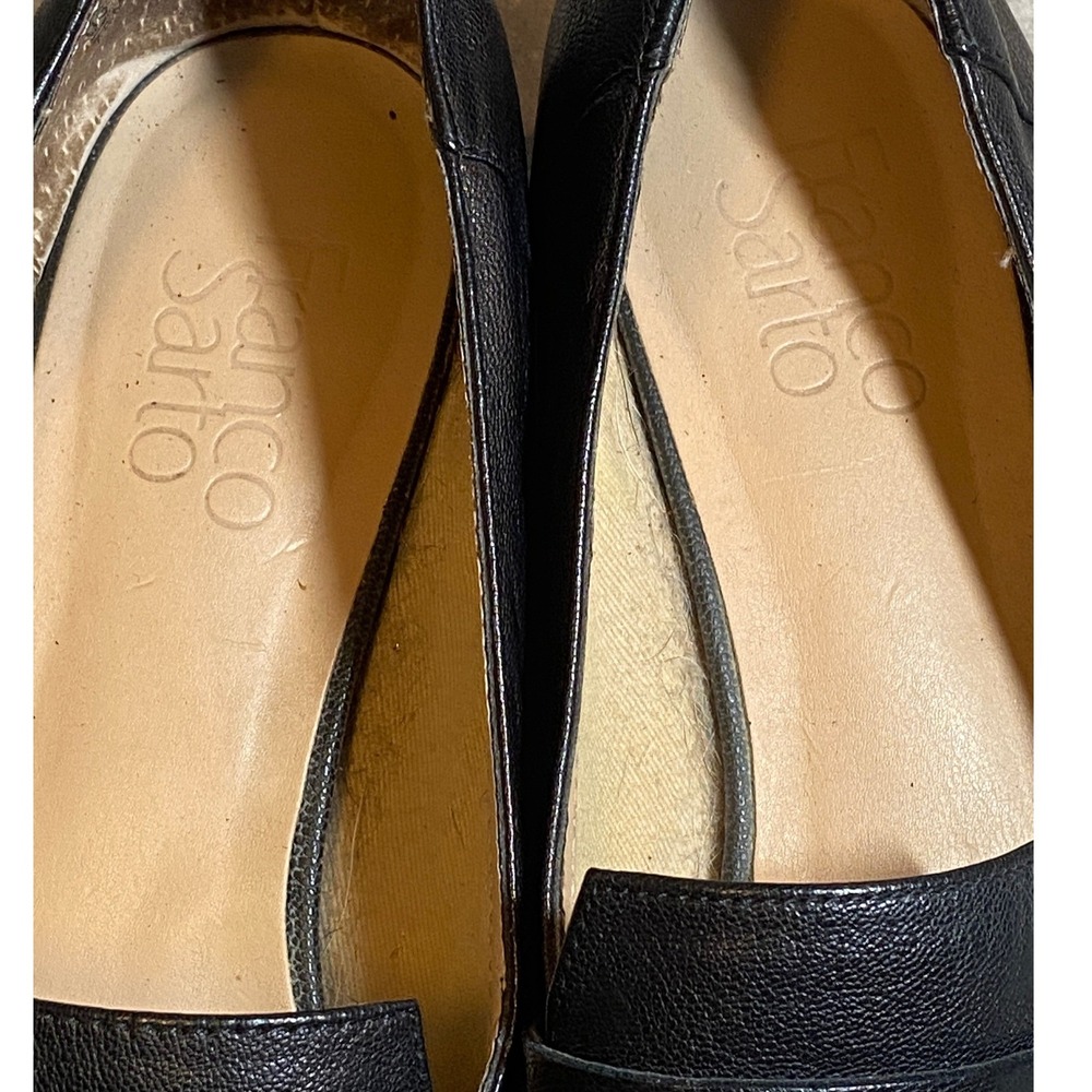 Franco Sarto Black Leather Pointed Toe Penny Loafers Women's 7.5M Silver Accent - Picture 5 of 7